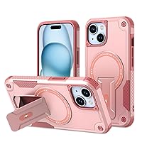 ZETAICIFANG Magnetic Shockproof Phone Case Designed for iPhone 15, with Invisible Stand, Compatible with MagSafe, 4FT Military Drop Protection Phone Cases for iPhone 15 (Pink)