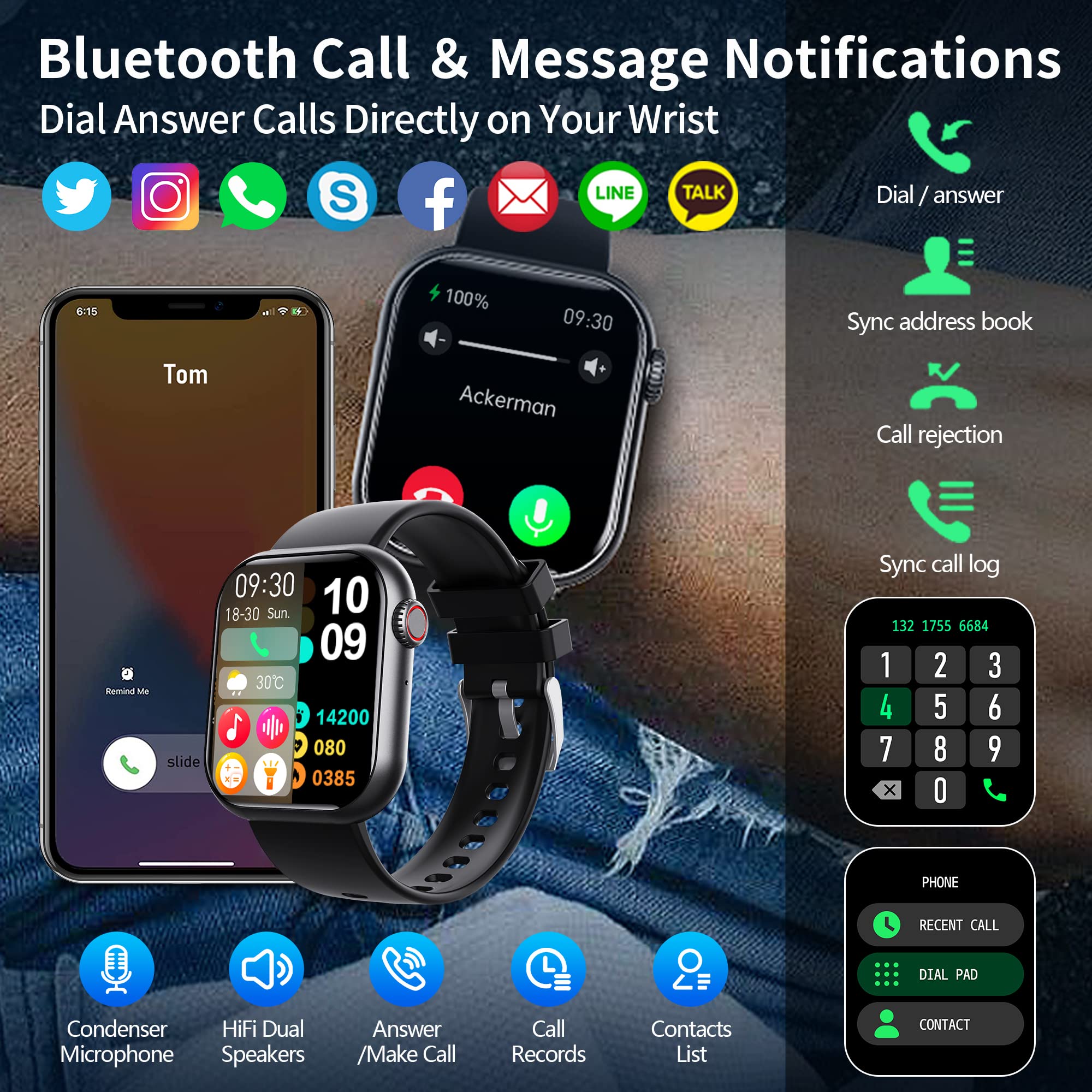 ???????????????????? ???????????????????????????? Smart Watch with Bluetooth Call for Men Women, Smartwatch Fitness Tracker Heart Rate Monitor Blood Sugar Oxygen Pressure Tracking for Android iOS Phones, IP67 Waterproof