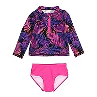 RuffleButts® Baby/Toddler Girls Long Sleeve Rash Guard 2 Piece Swimsuit Set w/UPF 50+ Sun Protection with Zipper