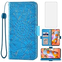 Compatible with Samsung Galaxy A11/M11 Wallet Case and Tempered Glass Screen Protector Card Holder Stand Magnetic Leather Flip Cell Accessories Phone Cover for Glaxay A 11 Gaxaly 11A Women Men Blue