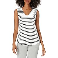 Amazon Essentials Women's Jersey Standard-Fit V-Neck Tank Top (Previously Daily Ritual), Black White Stripe, XX-Large