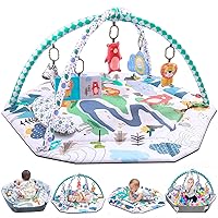 Bellababy Tummy Time Mat, 10-in-1 Baby Gym Activity Play Mat & Ball Pit, with High Contrast Toys & Self-Discovery Mirror & Tummy Time Pillow for Sensory and Motor Skill Development