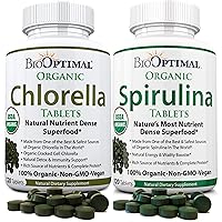 Chlorella Spirulina - Bundle - Organic Chorella Tablets & Organic Spirulina Tablets, 120 Count Each, Premium Quality 4 Organic Certifications