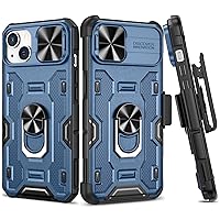 VEGO Case for iPhone 13 / iPhone 14 Case with Belt Clip Holster, Slide Camera Cover & Magnetic 360°Rotatable Ring Kickstand Heavy Duty Protection Rugged Case for iPhone 13 / iPhone 14 - Dark Blue