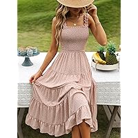 Dresses for Women - Ditsy Floral Print Shirred Detail Ruffle Hem Cami Dress (Color : Pink, Size : Medium)