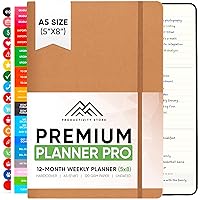 2024 Planner Pro 5.8 x 8.3 - Undated Productivity & Business Planner Notebook & Journal - Monthly Planner 2024 & Daily Planner 2024-2025 - A5 - Brown - Productivity Store