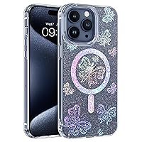 GUAGUA for iPhone 15 Pro Max Magnetic Case, Compatible with Magsafe Clear Glitter Butterfly Slim TPU Transparent Shockproof Protective Bling Phone Case for iPhone 15 Pro Max 6.7