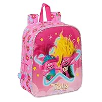 TROLLS 3 – Children's Backpack, Children's Backpack, School Backpack, Adaptable to Trolley, Ideal for Nursery, Comfortable and Versatile, Quality and Resistant, 22 x 10 x 27 cm, Pink, pink,,