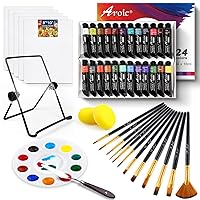 46PCS Painting Supplies Kit with 24 Premium Acrylic Paints,5 Canvas Panels, Multi-Function Table Easel,12 Paint Brushes,a Palette,an Art Knife,Ect, Acrylic Paint Kit for Artists, Adults and Kids