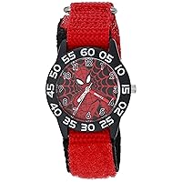 Marvel Spider-Man Boys' Black Plastic Time Teacher Watch, Red Hook and Loop Nylon Strap with Black Backing,WMA000412