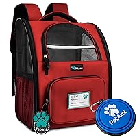 Dog Backpack Carrier for Small Large Cat, Pet, Puppies, Ventilated Pet Hiking Backpack Travel Bag, Airline Approved Cat Backpack Carrier, Safety Back Support, Camping Biking Dog Bag, Red