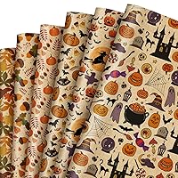 Whaline 12 Sheet Halloween Fall Kraft Wrapping Paper Pumpkin Ghost Witch Maple Leaf Wrapping Paper 6 Design Autumn Harvest Folded Flat Gift Wrap Paper for DIY Craft Gift Wrap, 27.6 x 19.7 Inch