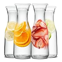 Kook Glass Carafe, Mimosa Bar Supplies, Carafe Pitchers with Lid, Glass Water Pitcher, Drink Dispensers for Parties, Tea, Wine, and Juice, Plastic Lids, Dishwasher Safe, 35 oz (set of 4)