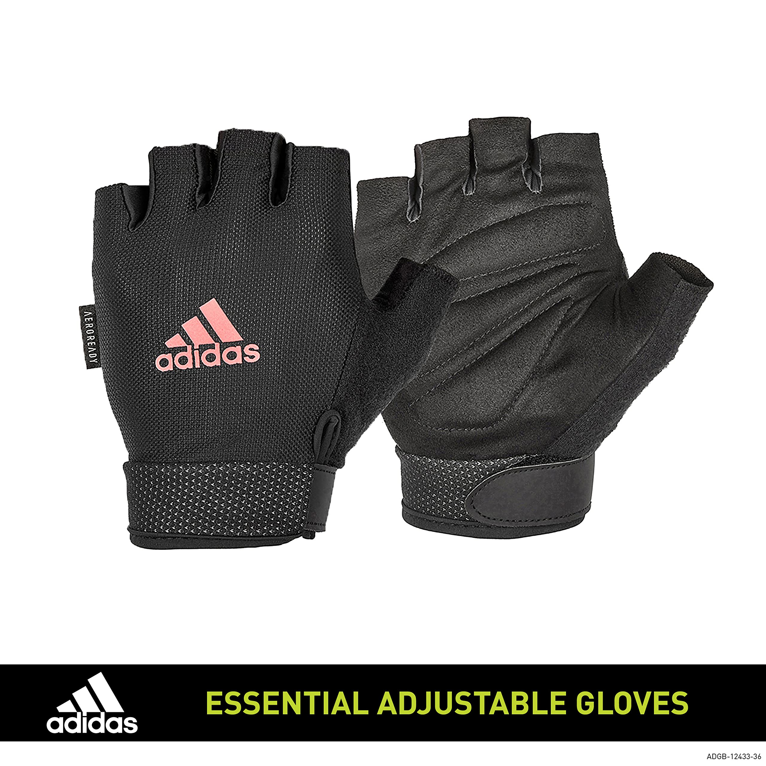 adidas Essential Adjustable Fingerless Gloves for Men and Women - Padded Weight Lifting Gloves - Adjustable Wrist Straps for Tailored, Secure Fit
