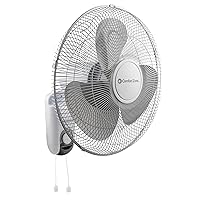 Comfort Zone Oscillating Wall Mount Fan with Adjustable Tilt, 16 inch, 3 Speed, Metal Grille, 90 Degree Oscillation, Airflow 14.07 ft/sec, Ideal for Home, Bedroom, Gym & Office, CZ16W