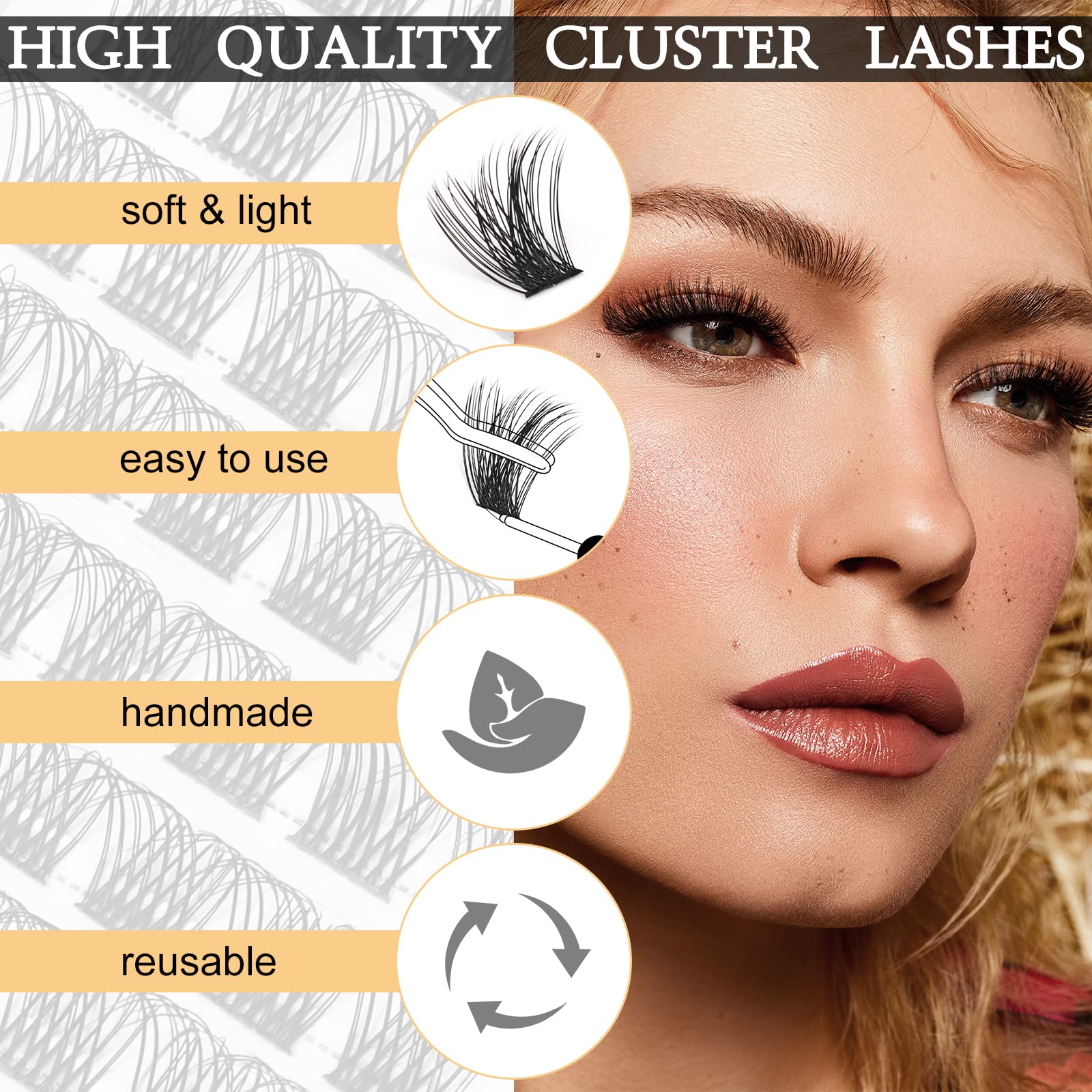 QUEWEL Cluster Lashes 72 Pcs Wide Stem Individual Lashes C/D Curl 8-16mm Length + Lash Bond And Seal, Lash Cluster Glue For DIY Eyelash Extensions
