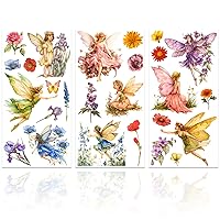 GLOBLELAND 3 Pcs Fairy and Flower Rub on Transfers for Furniture and Crafts Decals 6x12 inch Furniture Transfer Stickers Self Adhesive Waterproof Redesign Décor Transfers Decals for Home