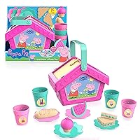 Just Play Peppa Pig Let's Have a Picnic Set, Travel Toy with Handle Includes 4 Settings and Play Food, 15-Pieces, Kids Toys for Ages 3 Up