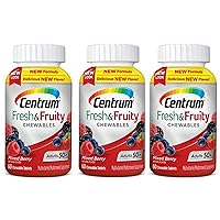 Centrum Fresh and Fruity Chewables adults 50+ Multivitamin Multimineral Supplement in Mixed Berry Natural Flavor (60 Chewable Tablets (Pack of 3) Total 180 Tablets