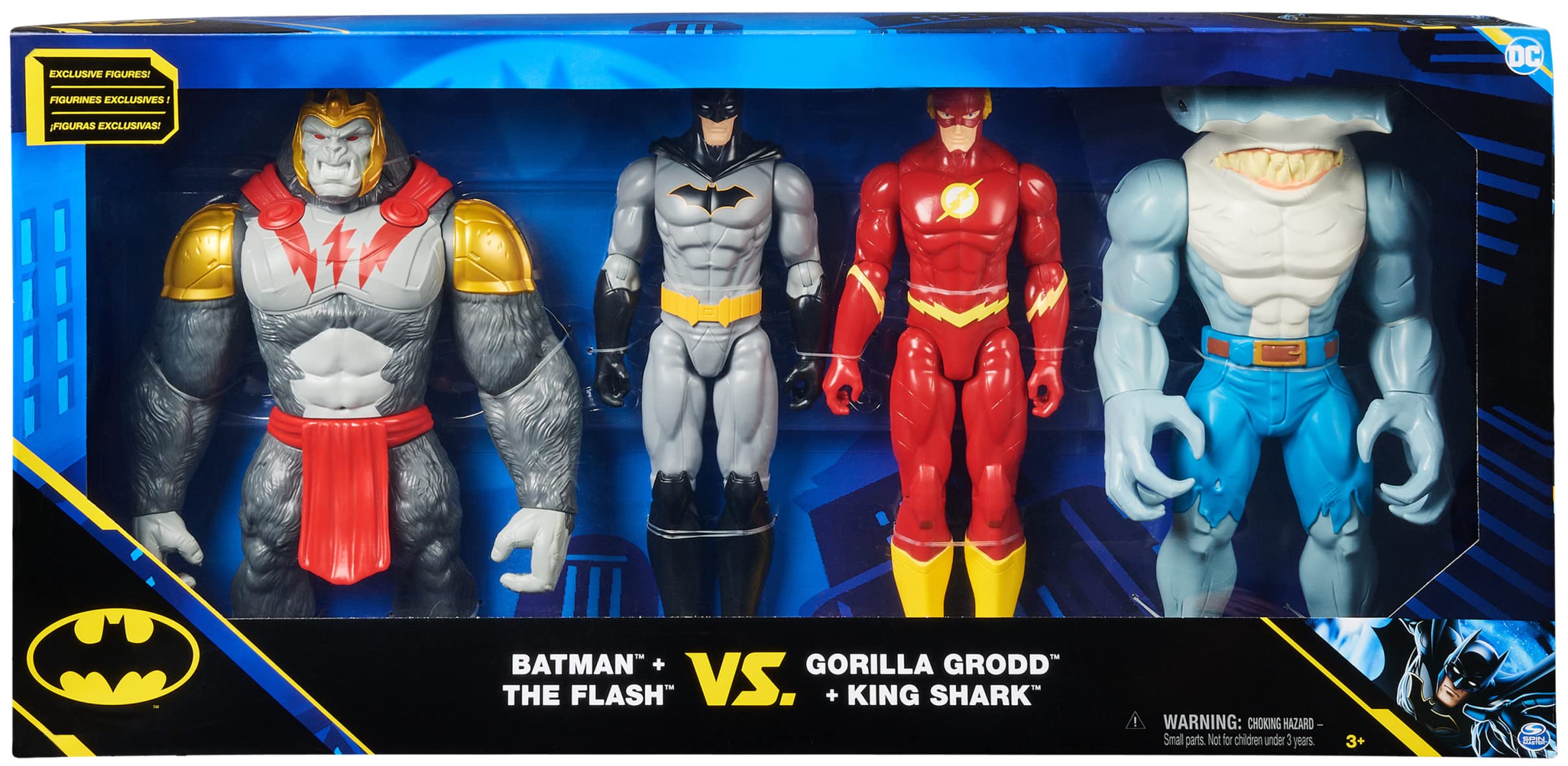 DC Comics, Batman vs. Gorilla Grodd 4-Pack, 30-cm Action Figures (Batman, The Flash, Gorilla Grodd, King Shark), Kids’ Toys for Boys and Girls Aged 3 and Up