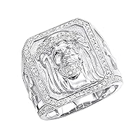 0.65 Ct Round Cut Simulated Diamond Jesus Face Men's Ring 14k White Gold Plated 925 Silver
