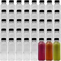 Professional Grade Empty 16.9 Oz Plastic Juice Bottles with Black Caps 40 Pk for Orange, Apple, Cranberry and Other Fruit Juices Smoothies or Beverage Blends. Reusable PET Drink Juicing Container.