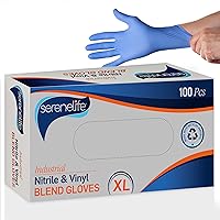 SereneLife 100 Pcs Nitrile Disposable Gloves - Soft Industrial Gloves, Vinyl Gloves Powder-Free, Latex-Free Protective Gloves, Soft and Comfortable, Size Large, 100 Count