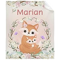 Custom Blanket with Cute Fox Mommy and Baby Custom Personalized Name Flannel Throw Blanket for Little Girl Boy Kid Funny Meaningful Gift for All Season 40