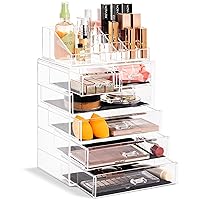 Sorbus Clear Cosmetic Makeup Organizer - Make Up & Jewelry Storage, Case & Display - Spacious Design - Great Holder for Dresser, Bathroom, Vanity & Countertop (4 Large, 2 Small Drawers)