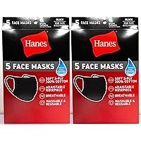 AIRQUEEN [10 Masks] Hane's Men's and Women's Soft 3-Ply 100% Cotton Washable and Reusable Face Masks with Adjustable Nosepiece,One size Fits most.(Black)