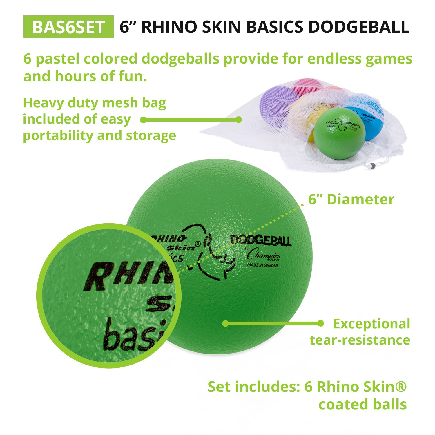 Champion Sports Rhino Skin Basic Dodgeball Set With Mesh Storage Bag