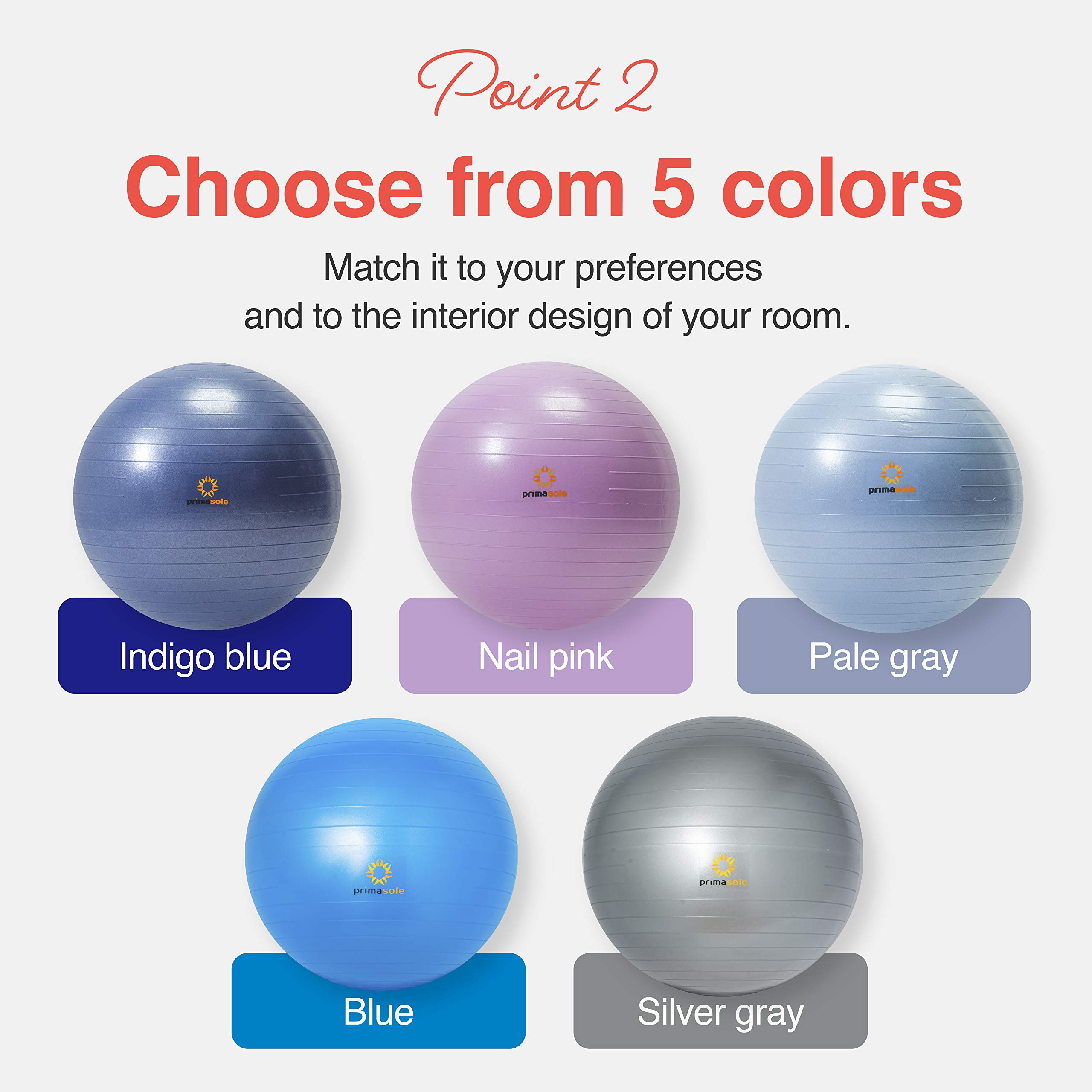 Primasole Exercise Ball for Balance Stability Fitness Workout Yoga Pilates at Home Office & Gym with Inflator Pump