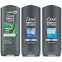 Men + Care Body Wash Variety Value Pack of 3 Flavors - Clean Comfort, Cool Fresh, and Minerals + Sage - 13.5 Oz (400ml) Each - International Version