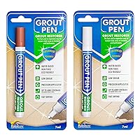 Grout Pen Tile Paint Marker: Waterproof Grout Colorant and Sealer Pen to Renew, Repair, and Refresh Tile Grout - Cleaner Coating Stain Pens - 2 Pack, 5mm Narrow Terracotta and 5mm Narrow White Tip