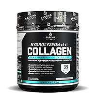 SASCHA FITNESS Hydrolyzed Multi Collagen Peptides Tipes 1,2 & 3 |Hyaluronic Acid|Biotin |Cynatine HSN|Vitamin C & E |for Hairs, Skin & Bone Support| Unflavored