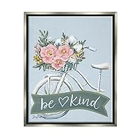 Be Kind Floral Bicycle Gray Framed Floater Canvas Wall Art Design by Sara Baker