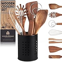 Wooden Kitchen Utensils Set, Wooden Spoons for Cooking – 8 Pcs Wood Cooking Utenstils – Durable Teak Wood, Lightweight & Non–stick Natural