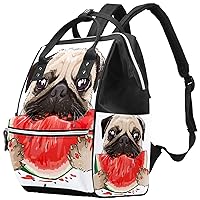 Funny Pug with Watermelon Diaper Bag Travel Mom Bags Nappy Backpack Large Capacity for Baby Care