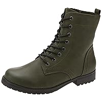Amazon Essentials Women's Lace-Up Combat Boot, Green, 9