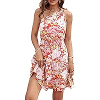 PRETTYGARDEN Women's Summer Tie One Shoulder Boho Floral Dress Elastic Waist Tiered Ruffle A Line Flowy Mini Dresses
