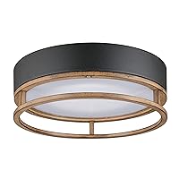 Globe Electric 44663 Ray 18.5W LED Integrated Outdoor Indoor Flush Mount Ceiling Light, Matte Black, Faux Wood Accent, 800 Lumens, 3000 Kelvin