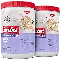 SlimFast Meal Replacement Smoothie Mix, 24 Servings, High Protein, Vanilla Cream, 20g of Protein with Milk, 12 Servings (Pack of 2) (Packaging May Vary)