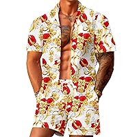 JoZorro Men's Hawaiian Shirt Sets Casual Button Down Shirts 2 Pieces Luxury Summer Beach Outfits
