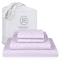 Threadmill Cotton Queen Sheet Set | 500 Thread Count 100% Cotton Sheets for Queen Size Bed | Damask Jacquard Queen Bed Sheets Set with 16” Deep Pocket Fitted | Soft Sateen Cooling Bedding Set | Lilac