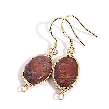 Genuine Natural Gemstone Dangle Drop Earrings with 14K Yellow Gold Plated Wire Wrap and 925 Sterling Silver Hook Jewelry for Women