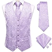 Hi-Tie Mens Suit Vest Tie set Classic Waistcoat and necktie Handkerchief Cufflinks Suit Wedding Party