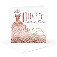 3dRose Greeting Card - Happy Quinceanera With A Pretty Pink Image Of Glitter Gown - Birthdays