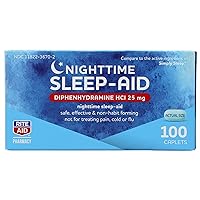 Nighttime Sleep Aid Diphenhydramine HCI 25 mg, 100 Mini Caplets | Non-Habit Forming Sleep Supplement | Natural Sleep Aid