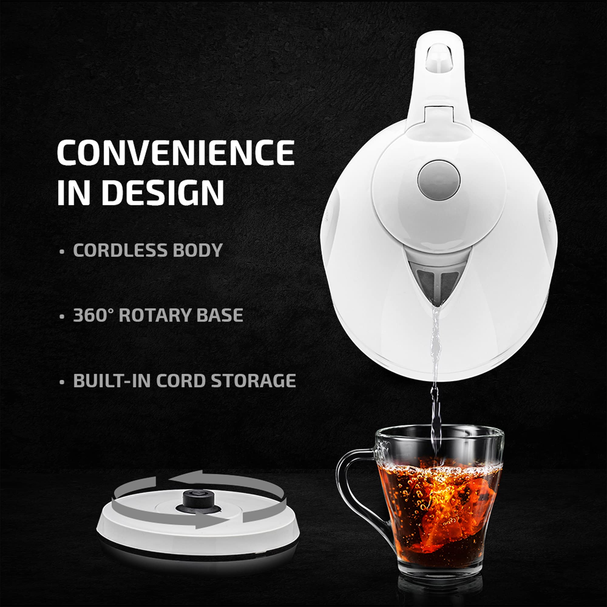 OVENTE Electric Kettle Hot Water Heater 1.7 Liter - BPA Free Fast Boiling Cordless Water Warmer - Auto Shut Off Instant Water Boiler for Coffee & Tea Pot - White KP72W