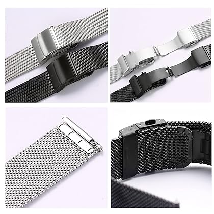 Carty Stainless Steel Mesh Watch Band for Men Women,Adjustable Watch Strap 20mm 12mm 14mm 16mm 18mm 24mm 22mm Quick Release Metal Mesh Watch Strap Solid Thin Metal Watch Band with Double Folding Clasp